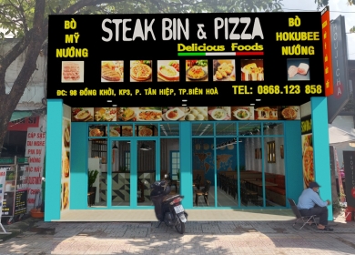 Thi công biển hiệu quảng cáo dự án Steak Bin & Pizza